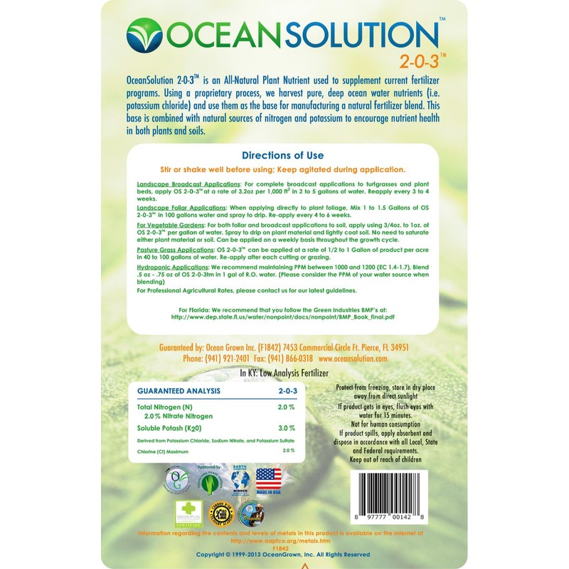 OceanSolution 2-0-3 All Natural Liquid Fertilizer – 32 Oz Concentrated