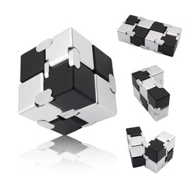 DOLASEV Infinity Cubes with Case, Fidget Infinity Cubes Metal for Kids Boys Girls, Silent Fidget Toys for Office for Adults Anxiety, Fidget Toys for Teens (Black Silver)