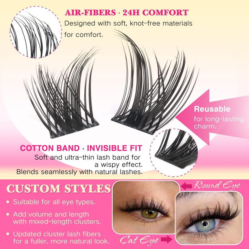FANXITON Lash Clusters Kit Wispy Clusters Eyelash Extensions Natural Lash