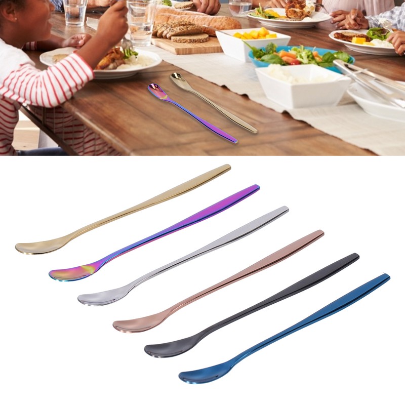 6PCS Coffee Spoon Stainless Steel Mixing Spoon Thickened Long Handle