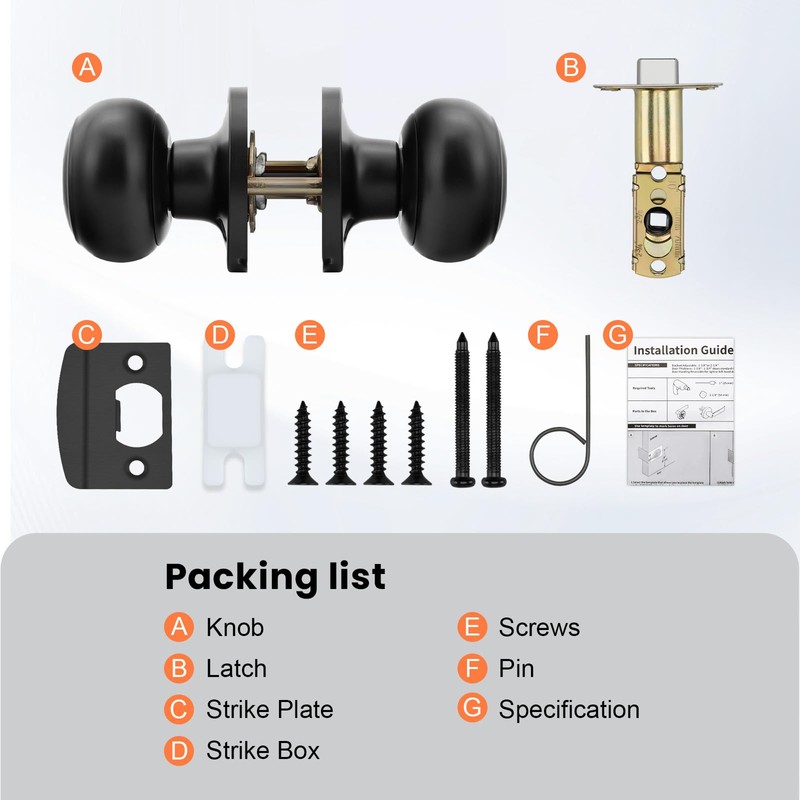 Haidms Black Passage Door Knobs Interior, Classic Matte Black Interior