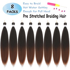 Atatoray Pre Stretched Braiding Hair T1b/30 Yaki Straight 26inch 8 Packs Crochet Braiding Hair Hot Water Setting Synthetic Hair Extension for Braids (Ombre T1b/30, 26inch)