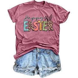 Happy Easter Cute Women's Cotton Sleeveless T-Shirts with Easter Bunny & Egg GraphicsColor: Easter vibes-pink1, Size: Xl