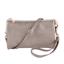 RIAH FASHION Convertible Vegan Leather Wallet Purse Clutch - Small Handbag Phone/Card Slots & Detachable Wristlet/Crossbody, Pebbled - Silver Gray