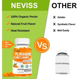 Neviss 2 Pack Turmeric Curcumin 100% Natural Organic Gummies
