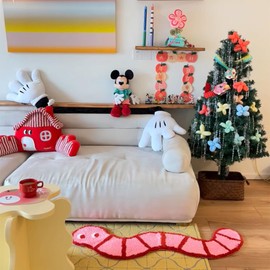 gdmgdr Snake-Shaped Plush Bedroom Rug for Kids, Non-Slip Animal Nursery Carpet with Snake Design, Durable Floor Decor for Baby Bedroom, Playroom, Toddler-Safe, 47.2" x 13.8" (Pink)