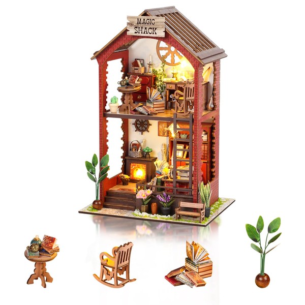 Cuteefun DIY Miniature Dollhouse with Furniture, Make Your Own Craft Home Model, Handmade Crafts Birthday Christmas Gift (Wizard-Book Room)