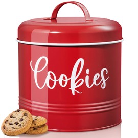 DAYYET Farmhouse Cookie Jar for Kitchen Counter, 1 Gallon Vintage Cookie Jar with Airtight Lid, Large Food Storage Container for Candy, Cookies, Dessert, Red Kitchen Decor and Accessories