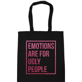 Hippowarehouse Emotions are for ugly people - Pink glitter Tote Shopping Gym Beach Bag 42cm x38cm, 10 litres