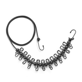 Rayen 0340 Elastic Cord Dimensions of m Length | 12 Clips Included | Suitable for Hanging Hangers | Clips, Polyester Silk, Latex, Metal, Black, 2 to 4 Metros