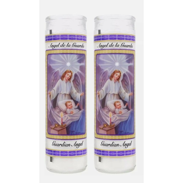 2 Pack Pk Guardian Angel Prayer Church Candles    Glass   Catholic  FREE SHIP 🚚