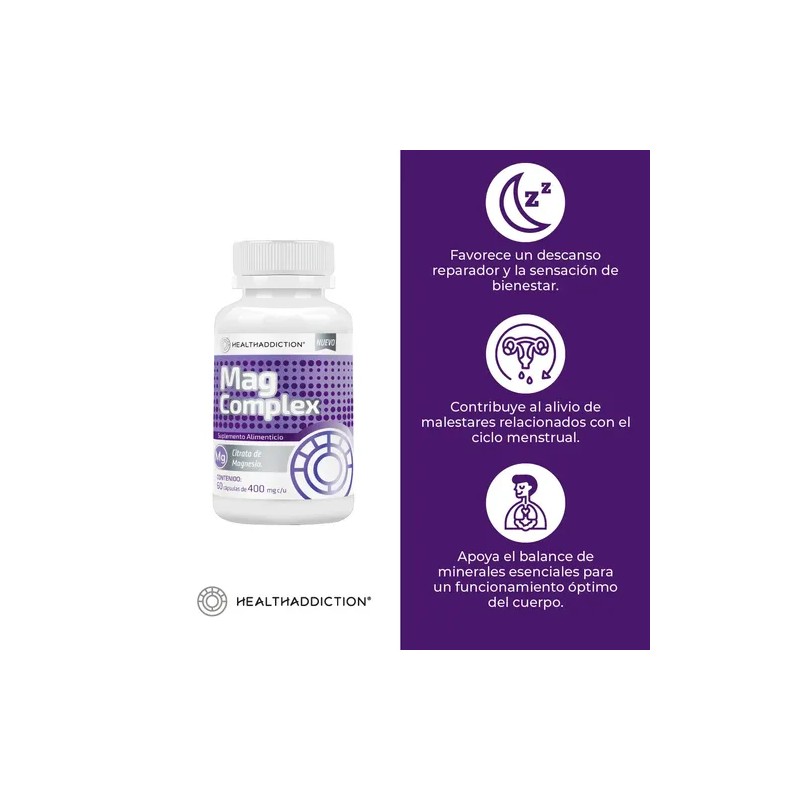 Healthaddiction Pack Citrato Magnesio Mag Complex Cápsulas 400mg Gluten Azúcar
