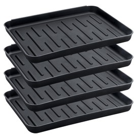 DAZUINIAO Boot Tray for Entryway Indoor, 4 Pack Plastic Shoe Mat Small Wet Shoe Tray with Raised Edge, Waterproof Winter Boot Mat Tray, Pet Tray for Mudroom, Garage, Garden (Black)
