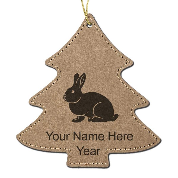 LaserGram Personalized Christmas Ornament, Rabbit, Faux Leather, Custom Laser Engraved