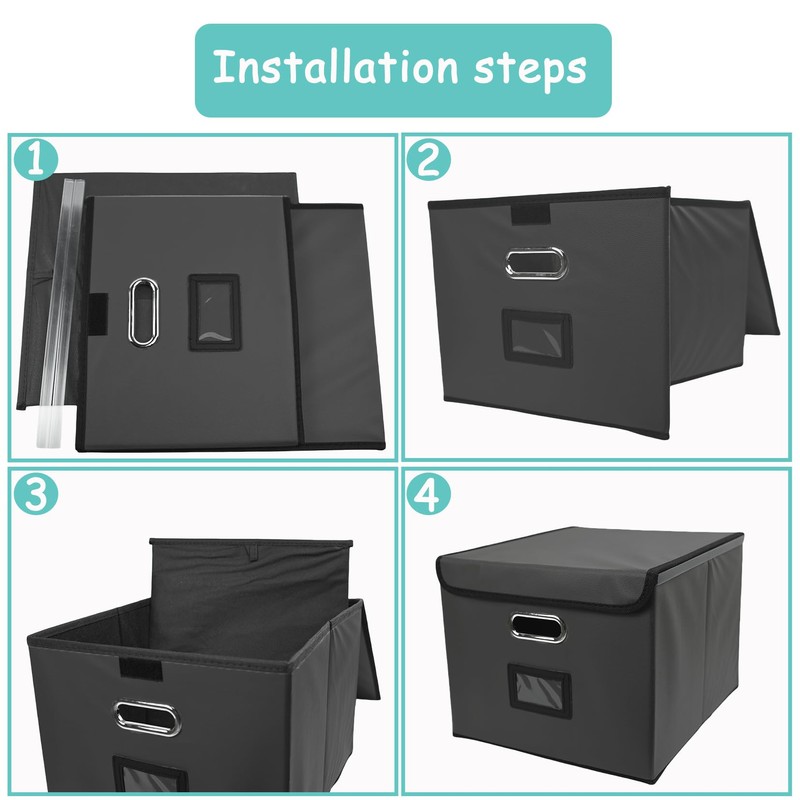 Umtiti A4-Size Black Leather File Organizer Box with Lid（Folders not