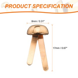 HARFINGTON 100pcs Brads Paper Fasteners, 8mm x 17mm Metal Paper Crafts Brads, Small Round Brass Split Pins for Children Crafting Decorative Scrapbooking DIY, Rose Gold