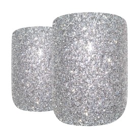 False Nails Bling Art Silver Gel French Squoval 24 Fake Medium Acrylic Tips