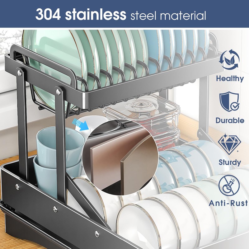 Dish Drying Rack for Kitchen Counter, 304 Stainless Steel 2
