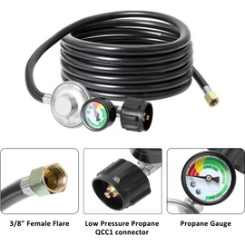 ATKKE 12ft Propane Hose Regulator with Gauge, Gas Grill Regulator with Gauge for Most LP Gas Grill, Heater, Fire Pit Table, Generator and More, 5~40 lb, 3/8 Female Flare Nut, QCC1/Type1, Low Pressure