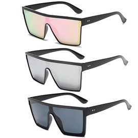 BRDTKUGV 3 PCS Rave Glasses, Rave Sunglasses, Square Sunglasses, UV400 Protection Trendy Square Eyewear Outdoor, Lightweight, Durable, for Women or Men Outdoor Activities(Black, Silver, Blue)