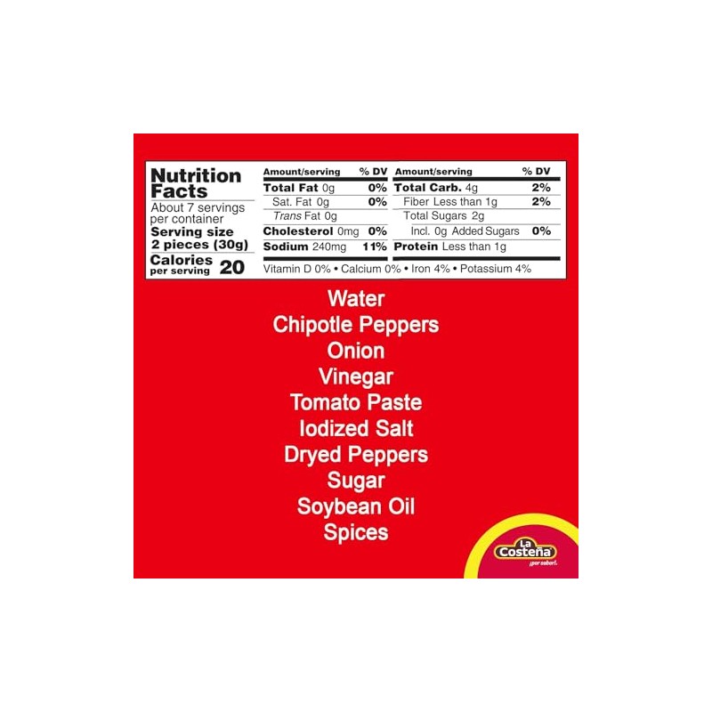 La Costena Chipotles Peppers in Adobo Sauce 220g (Pack of