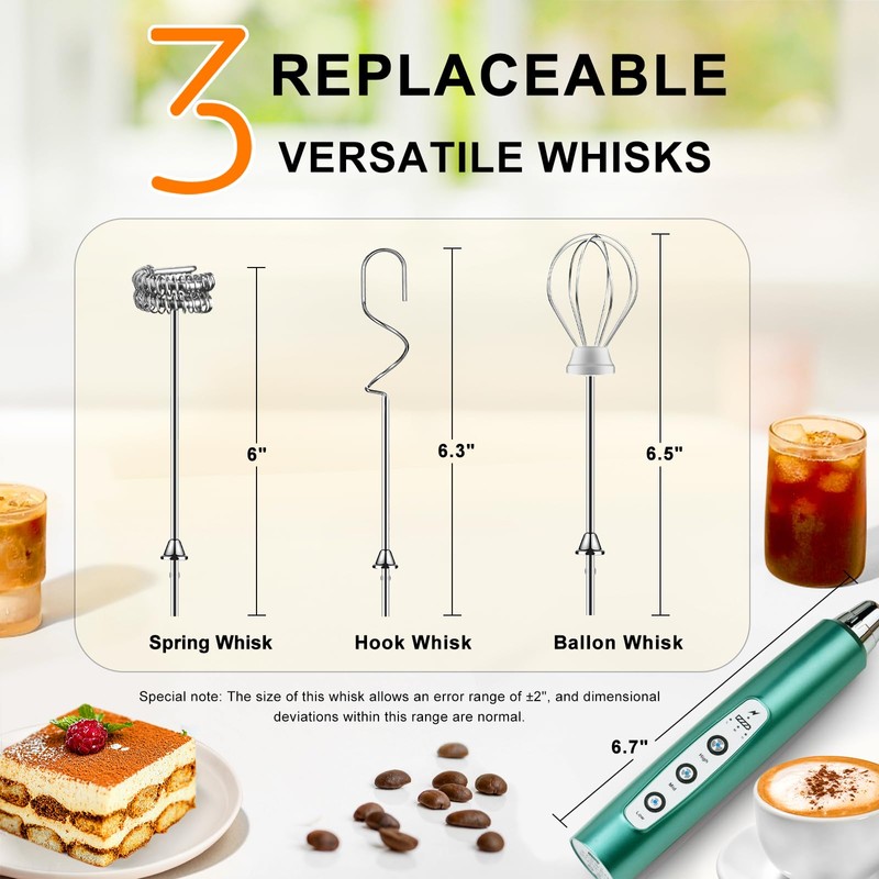 YUSWKO Green Handheld Milk Frother Wand for Coffee, Rechargeable Electric