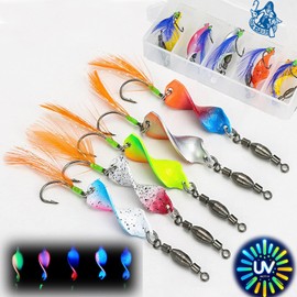 Njord Kalastus Spoons Trout Mega Twist 10 Pieces in Spoonbox | Trout Fishing Spoon Set Trout Bait | Trout Blinker Fishing Trout | Trout Spinner Set Trout (3g with Feather)