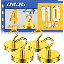 Grtard 4 Pack Strong Magnetic Hooks 110LBS Heavy Duty Neodymium Magnet Hooks for Hanging, Magnetic Hooks Cruise Magnet with Hooks for Cruise, Grill, Towel, Kitchen Indoor Hanging