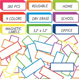 Kanayu 180 Pcs Magnetic Dry Erase Labels Reusable Magnetic Name Plate Tags Colorful Border Labels Strips Magnets Erasable Tags for Whiteboard Locker Fridge Classroom School(3.2" x 1.2")
