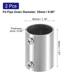 sourcing map 2Pcs 2-Way Straight Pipe Fitting Connector, Fit 1 Inch(25mm) OD Pipe Stainless Steel 40mm Length Structural Pipe Connector Chain Link Fence Clamp