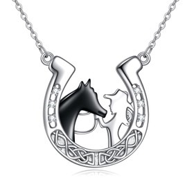 KZX Horse Necklace for Women 925 Sterling Silver Horse Pendant Necklace Horseshoe Horse Necklace Horse Jewelry for Women Birthday Valentine's Day Christmas Gift, Sterling Silver, No Gemstone