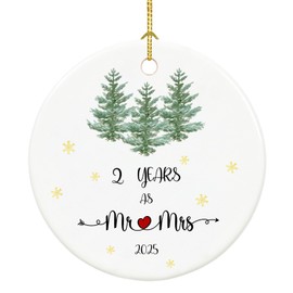 2 Year Cotton Anniversary 2024, 2nd Anniversary Mr and Mrs Gifts for Couple, Second Wedding Anniversary for Husband Wife, 2.9" Ceramic Keepsake Gifts for 2 Year Anniversary Christmas Ornament