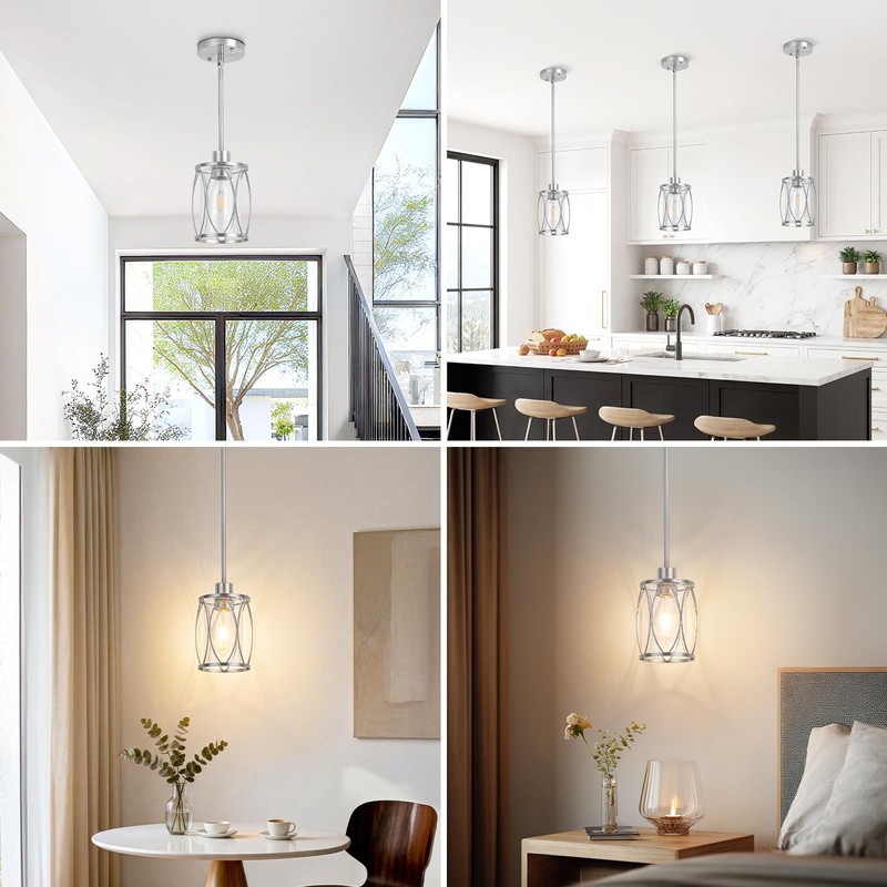 ElilyGiA Glass Pendant Lights Kitchen Island Brushed Nickel Pendant Light