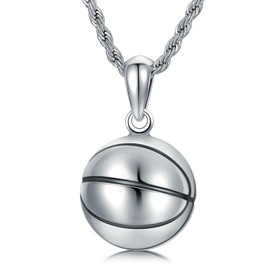 CEKAMA 925 Sterling Silver Basketball Necklace for Men Matte Texture Exquisite Sport Pendant with 2.5MM 22"+2" Chain Jewelry(with Gift Box)