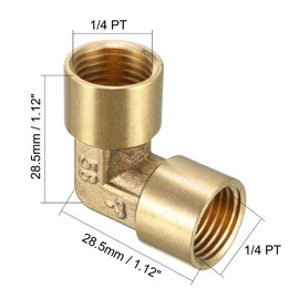 sourcing map Brass Elbow Pipe Fitting 90 Degree 1/4 PT Female x 1/4 PT Female Coupling