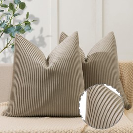 YCOLL Set of 2 Khaki Cushion Covers, 40 x 40 cm, Velvet Striped Pattern Cushion Cover, Soft Cushion Covers, Modern Decorative Cushion Cover, Sofa Cushion for Interior Decoration, Luxurious Decorative