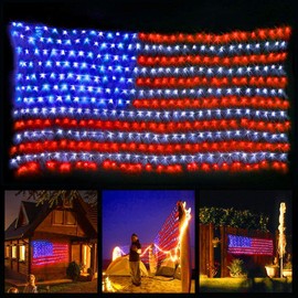 Green Convenience American Flag lights with 420 LED String Lights,Waterproof Led Flag Net Light of The United States for Independence Day,Memorial Day,Garden,Festival,Party ,Christmas Decorations