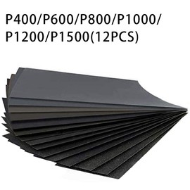 Wet & Dry Sandpaper Set, Sandpaper Polishing 400/600/800/1000/1200/1500 Grit Sandpaper for Wooden Furniture, Stone, Varnish, Metal, Pack of 12