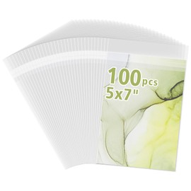 Golden State Art, 100 Pack 5x7 Inches Acid-Free Crystal Clear Sleeves Storage Bags, Resealable Cellophane Bags for 5X7 Prints, Photos, A2 A4 A6 Cards & Envelopes