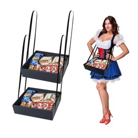 Wearable Party Black Tray Snack and Beverage Carrier Foldable Drink Carriers Movie Snack Usherette Vendor Trays with Strap Halloween Costume Accessory Girl Tray,3.2 x 11 x 12.6 Inche (2 Pcs)