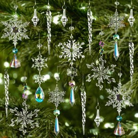 BOFUNX 18pcs Acrylic Icicle Snowflake Ice Drop Pendant Crystal Christmas Tree Decoration Christmas Tree Decoration Acrylic Hanging Ornaments for Christmas Party Wedding Decoration