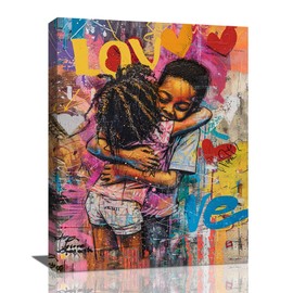 Quorin Banksy Wall Art Street Graffiti African American Pictures Wall Decor Friendship Canvas Print Painting Artwork for Bathroom Living Room Bedroom 12"x16"