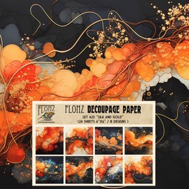 Decoupage Paper Pack (24 Sheets 6"x6") Silk and Gold # Vintage Styled Pattern Paper for Decoupage, Craft and Scrapbooking