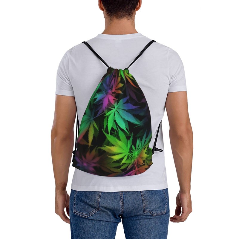 Richugui Colourful Leaf Drawstring Backpack Weeds Drawstring Bags Sports Gym