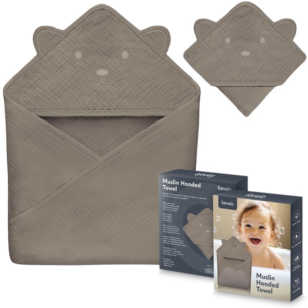 lionelo Baby Hooded Towel 100% Natural Muslin Cotton 80x80cm Absorbent