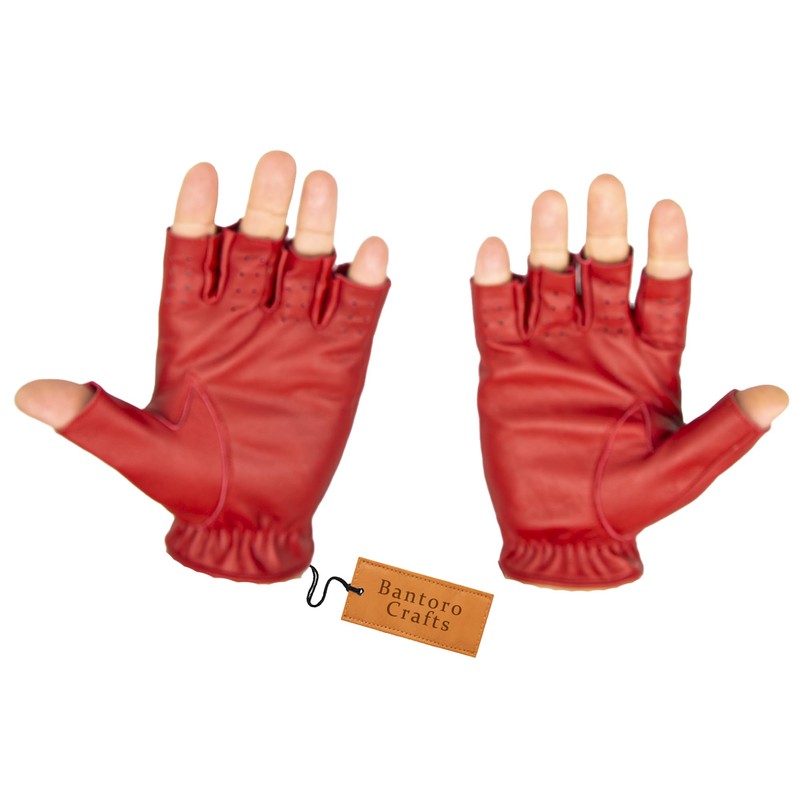 High Quality Red Sheepskin Fingerless Gloves - Comfortable, Durable and
