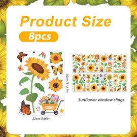 95pcs Sunflower Window Clings, Sunflower Window Stickers Film Cute Double Sided Static Spring Summer Flower Window Decals Floral Decoration for Home Office School Party Windows Decor