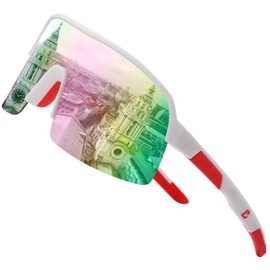 100 CLASSIC anteojos de sol deportivas polarizadas con marco TR90 para hombres y mujeres, conducción al aire última intervensión y ciclismo, Lente rosa marco blanco - H, L