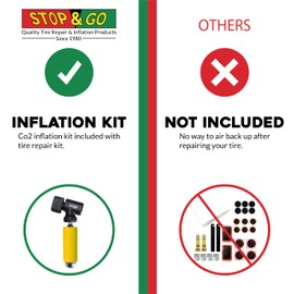 Stop & Go 1066 27 Piece Tubeless & Tube-Type Tire Repair Kit with Patches, Rope Plugs, & CO2 for Punctures and Flats on ATV & Motorcycle (8 Patches & 5 Plugs)