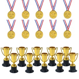 WORUIB 20 Pcs Mini Trophy Cup and Medals, Gold Plastic Trophies and Awards for Kids, School Competition Rewards, Sports Events, Party Favors, Confidence Boosters
